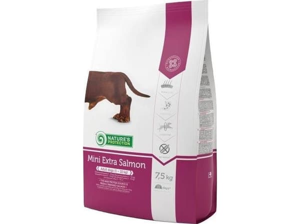 NATURE'S PROTECTION Mini extra salmon Adult Small breed dog, kuivaruoka aikuisille pienille ja erittäin pienille rotukoirille, lohi, 7,5kg