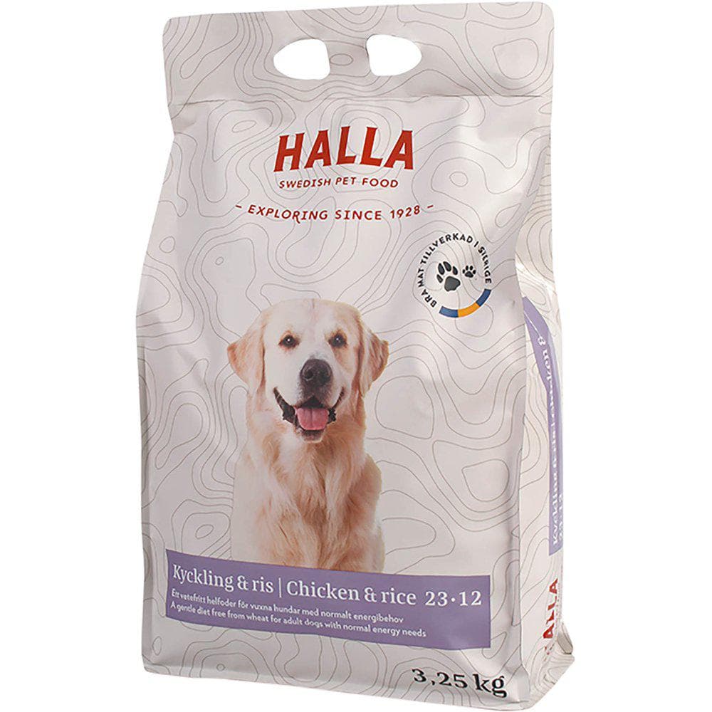 HUNDFODER HALLA KYCKLING & RIS 23-12 3.25KG