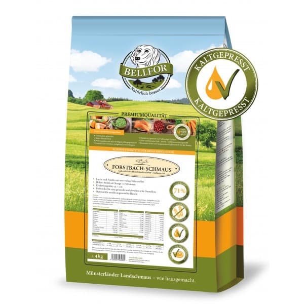 Kaltgepresst tørrfôr for Hunder med laks & ørret kornfri - Forstbach-Schmaus fra Bellfor Hundemat - 4 kg