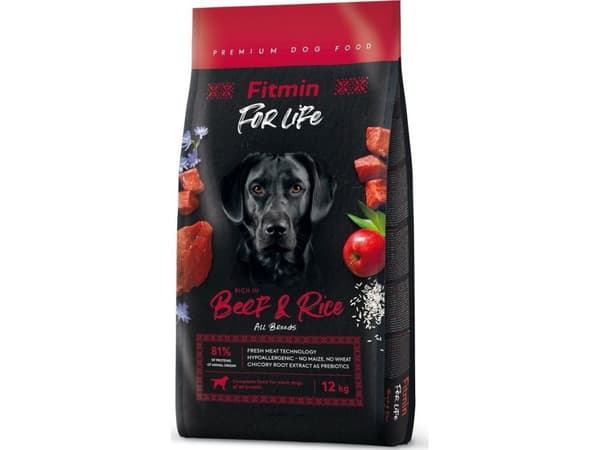 FITMIN Dog for life Beef &amp; Rice - kuivaruoka koirille - 12 kg