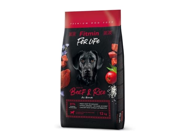 FITMIN Dog for life Beef &amp; Rice - kuivaruoka koirille - 12 kg