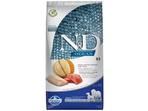 FARMINA N&amp;D Ocean Dog Lohi, turska, cantaloupe, meloni Adult Medium&amp;Maxi - kuivaruoka koirille - 12 kg