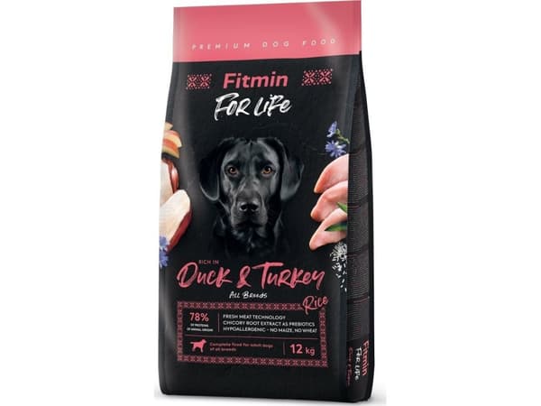 FITMIN Dog For Life Duck &amp; Turkey - torrfoder för hundar - 12 kg