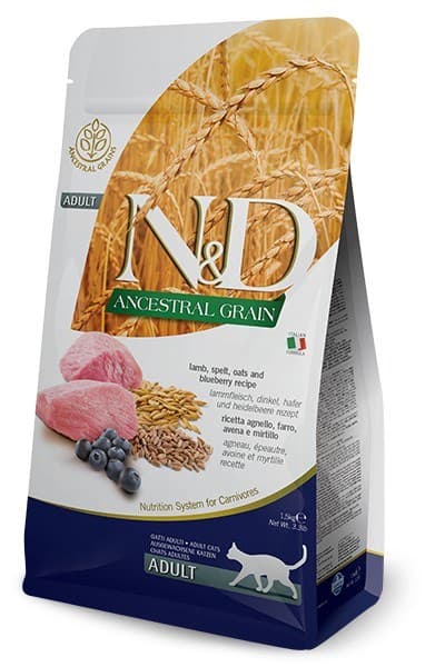FARMINA N&D Ancestral Grain Lam & Blåbær Voksen - tør kattefoder - 1,5 kg