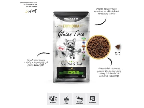 BIOFEED Euphoria Gluten Free Adult mini & small Lamb - torrfoder för hundar - 12 kg