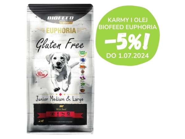 BIOFEED Euphoria Gluten Free Junior keskikokoinen &amp; iso naudanliha - kuivaruoka koirille - 12kg