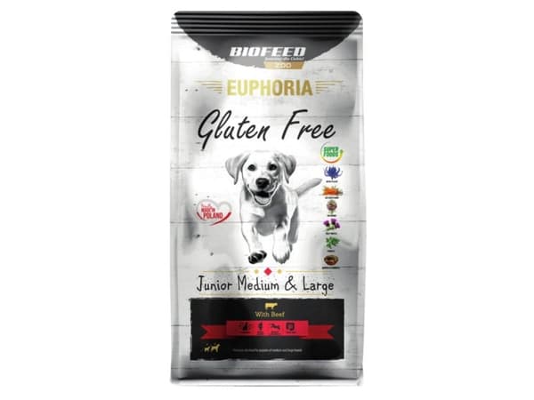 BIOFEED Euphoria Gluten Free Junior keskikokoinen &amp; iso naudanliha - kuivaruoka koirille - 12kg