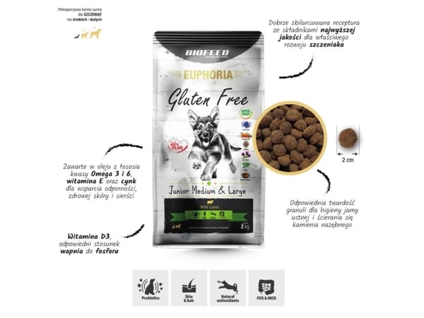 BIOFEED Euphoria Gluten Free Junior medium &amp; large Lamb - torrfoder för hundar - 2kg