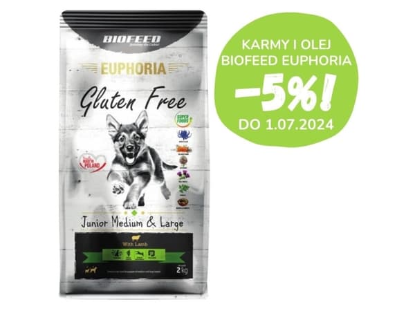 BIOFEED Euphoria Gluten Free Junior medium &amp; large Lamb - torrfoder för hundar - 2kg
