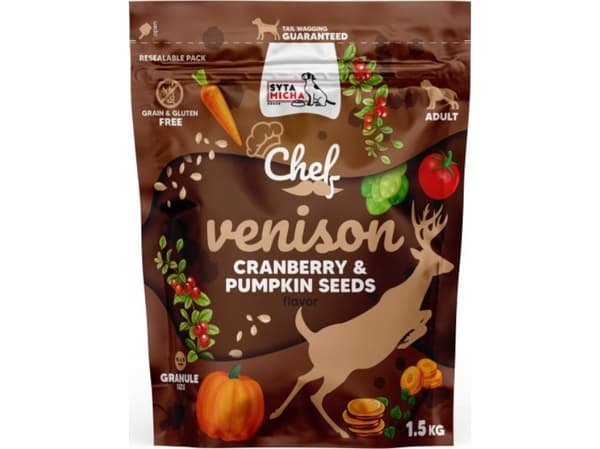SYTA MICHA Chef Hirvenliha karpalolla ja kurpitsansiemenillä - koiran kuivaruoka - 1.5kg