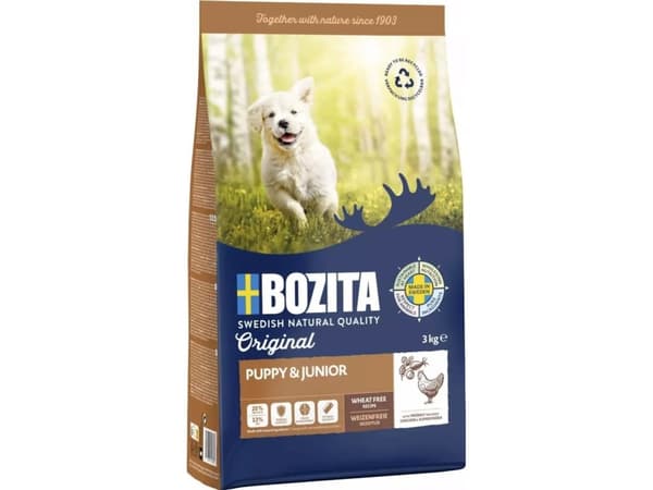BOZITA Original Puppy &amp; Junior Chicken - torrfoder för hundar - 3kg