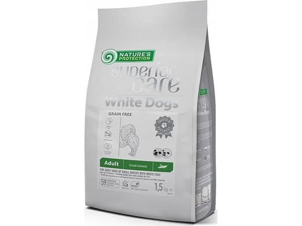 Nature's Protection Superior Care White Dog Grain Free with Insect Protein Adult Small Breed 1,5kg, Viljaton ja hyönteisproteiinilla varustettu valko