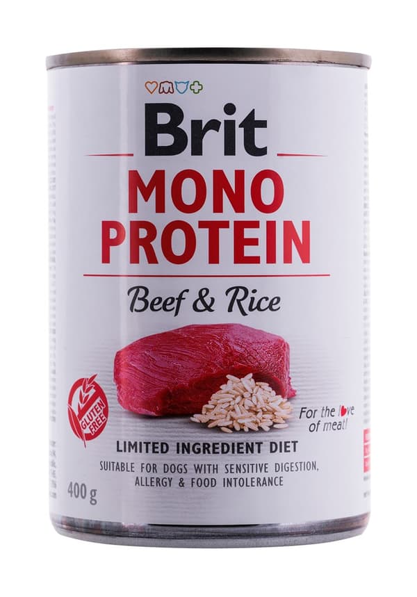 BRIT Mono Protein Beef&Rice - vådfoder med oksekød og ris til voksne hunde - 400 g