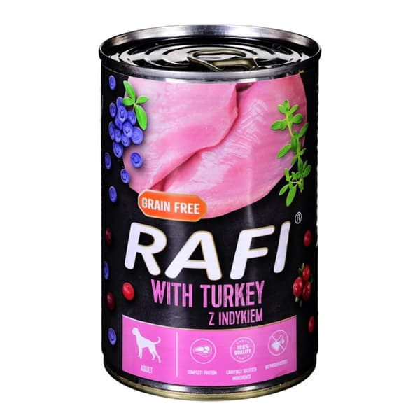 DOLINA NOTECI Rafi kalkkunalla, karpaloilla ja mustikoilla - koiran märkäruoka - 400g