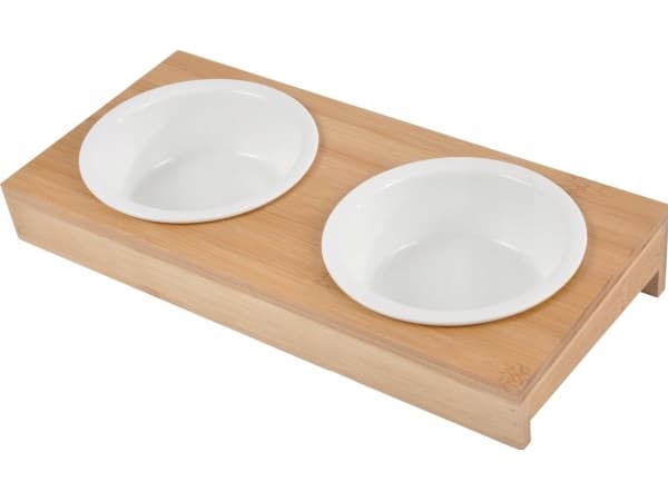 Homea Keramiske hundeskåler, Ø 12 cm, på bambusstativ