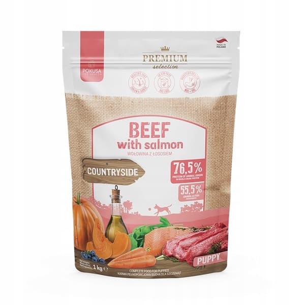 POKUSA - Oksekød med laks - 1 kg - Tørfoder til hvalpe