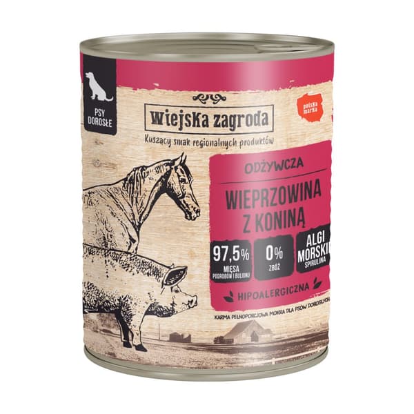 Wiejska Zagroda - Fläsk med häst - Hundfoder - 800g