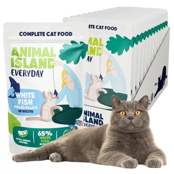 Animal Island - Kattepose - Hvid Fisk - 12x 85g