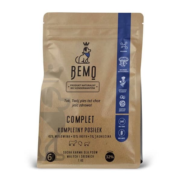 BEMO - Komplett - Torrfoder för hundar - Nötkött, Kalkon, Lamm - M/L - 1kg