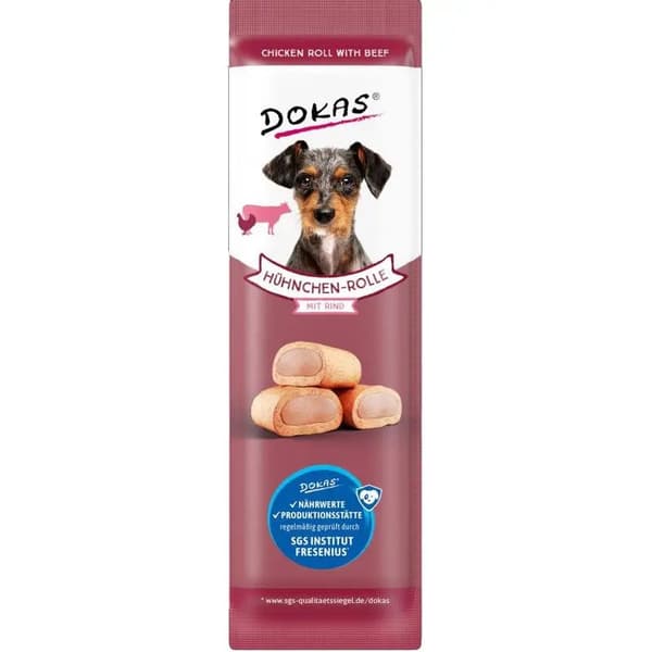 DOKAS - Bløde puder - kylling med oksekød - 10g - Hundegodbidder