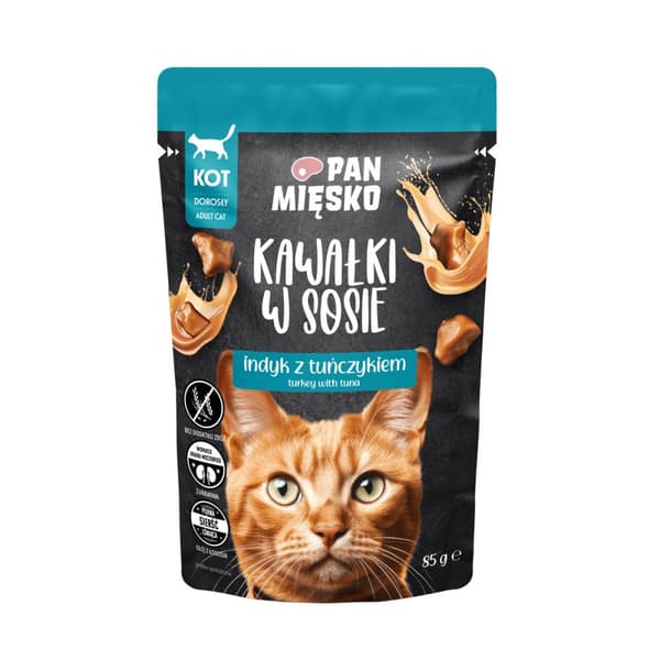 PAN MEAT - Paloja kastikkeessa - Kalkkunaa ja tonnikalaa - 85 g - Märkäruoka kissoille
