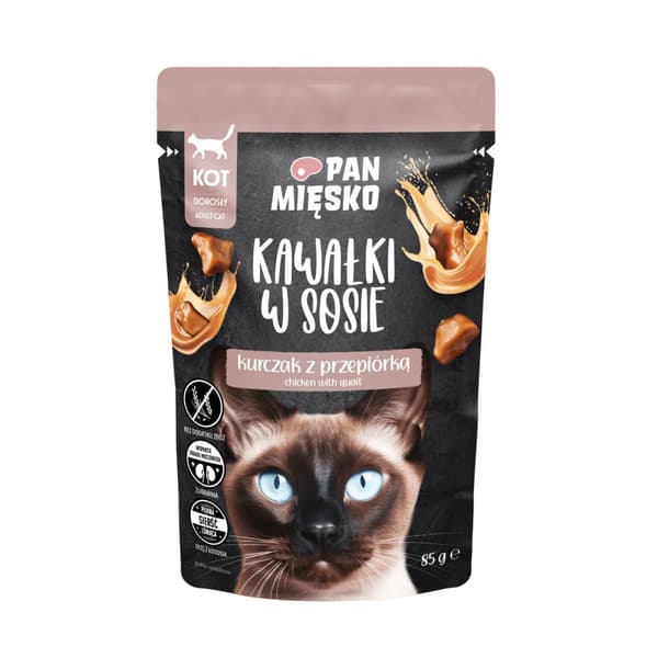 PAN MEAT - Bitar i sås - Kyckling med vaktel - 85g - Våtfoder för katt