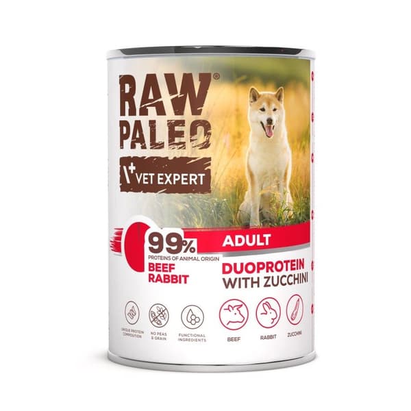 Raw Paleo - Voksen - Oksekød og Kanin - Duoprotein vådfoder - 400g