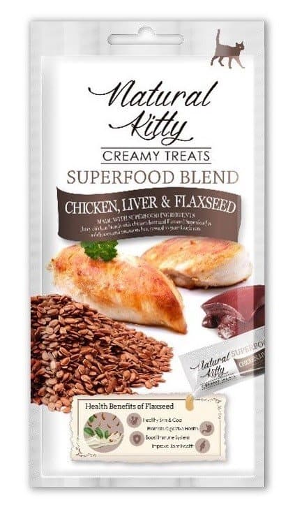 Natural Kitty - Superfood-kastike - kanaa, maksa ja pellavansiemeniä - 4 x 12 g