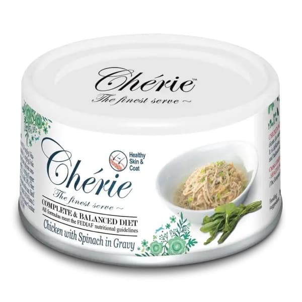 CHERIE - Kylling & Spinat - 80g - Hud & Pels - Kattegodbidder