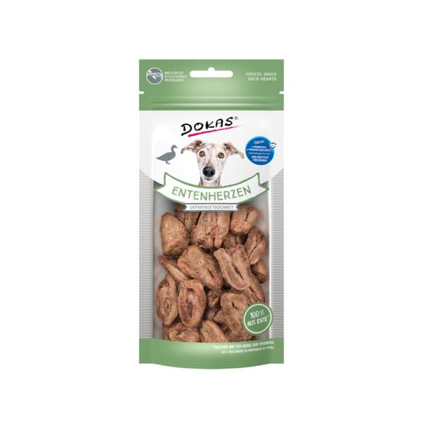 DOKAS - Frysetørrede andehjerter - Hundegodbidder - 22g