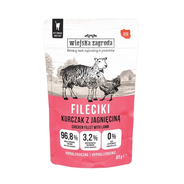 Wiejska Zagroda - Filéer - Kyckling med lamm - 85g - Våt kattmat