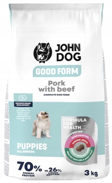 JOHN DOG GOOD FORM torrfoder för valpar FLÄSK NÖTKÖTT 3 kg