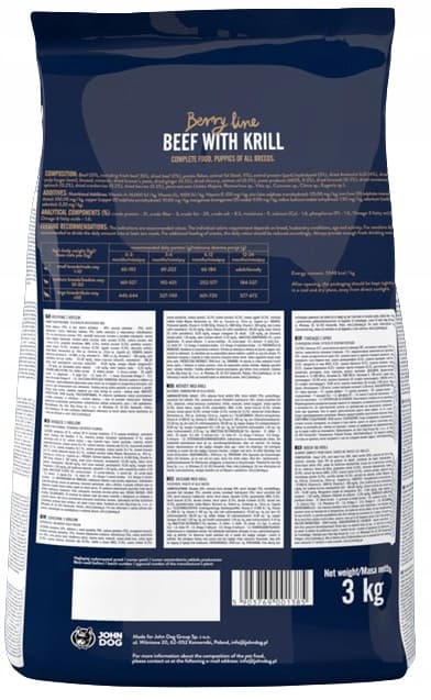 TORRFODER FÖR VALPAR NÖTKÖTT MED KRILL FÖR HUNDAR John Dog 3 kg