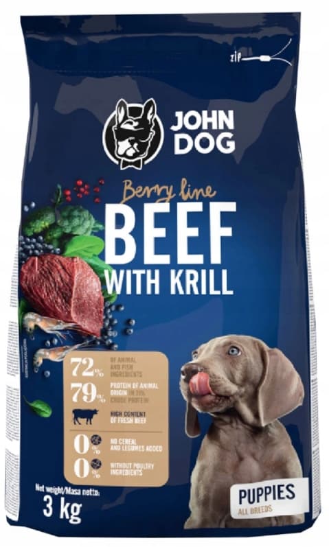TORRFODER FÖR VALPAR NÖTKÖTT MED KRILL FÖR HUNDAR John Dog 3 kg