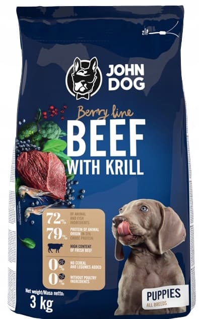 TORRFODER FÖR VALPAR NÖTKÖTT MED KRILL FÖR HUNDAR John Dog 3 kg