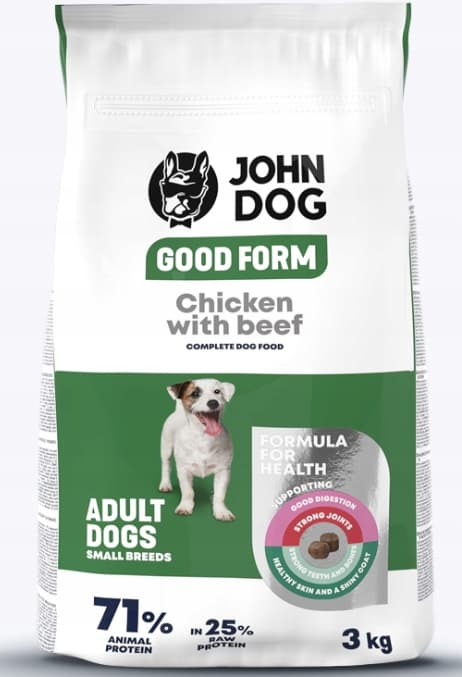 JOHN DOG GOOD FORM hundfoder för små raser KYCKLING NÖTKÖTT 3 kg