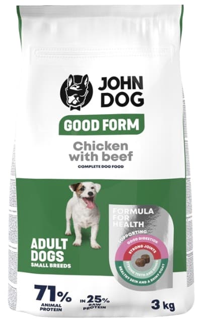 JOHN DOG GOOD FORM hundfoder för små raser KYCKLING NÖTKÖTT 3 kg