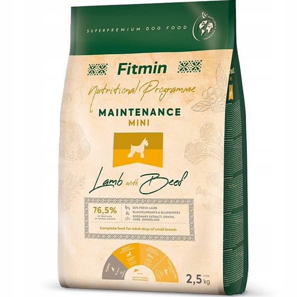 FITMIN Hundfoder Mini torrfoder för hundar LAMM NÖTKÖTT 2,5 kg