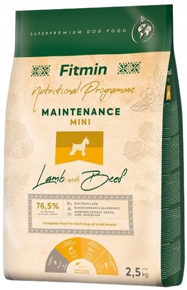 FITMIN Hundfoder Mini torrfoder för hundar LAMM NÖTKÖTT 2,5 kg