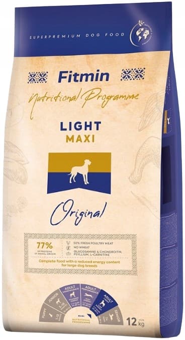 FITMIN DOG LIGHT MAXI torrfoder för hundar LÅGKALORI 12 kg