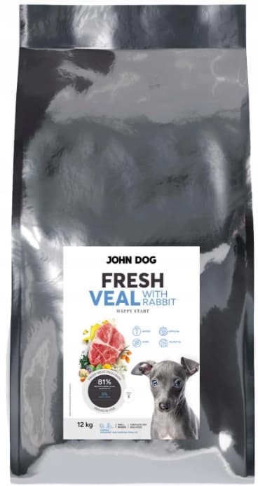 PUPPY FRESH hundfoder för valpar KALVKÖTT MED KANIN John Dog 12 kg