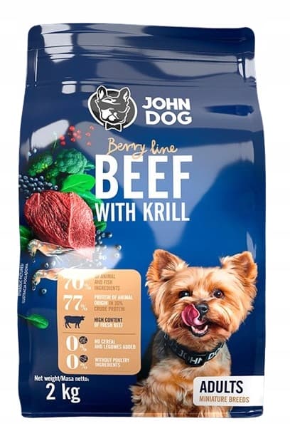 Torrfoder för hundar med krill, vuxna miniatyrraser, John Dog 2 kg