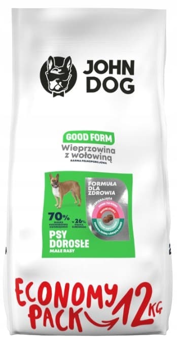 JOHN DOG torrfoder för hundar för små raser FLÄSK NÖTKÖTT 12 kg