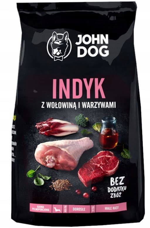 JOHN DOG torrfoder för hundar med kalkon och nötkött för små raser 12 kg
