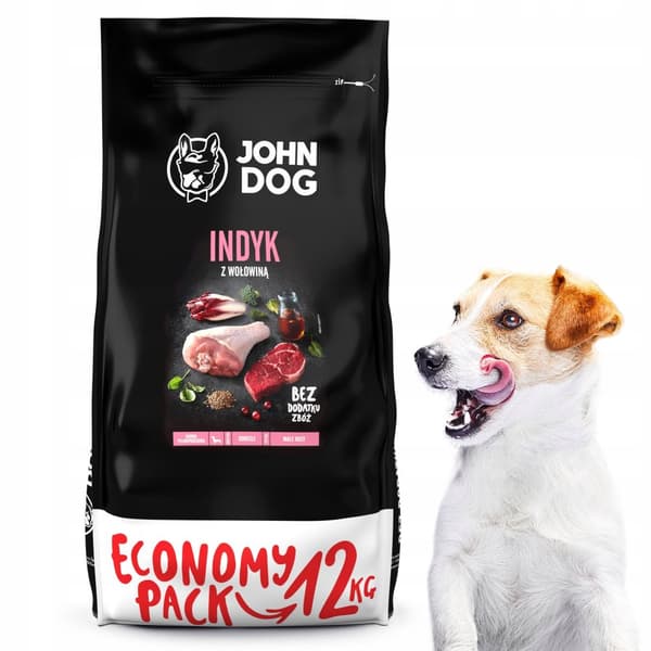 JOHN DOG torrfoder för hundar med kalkon och nötkött för små raser 12 kg