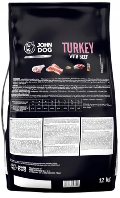 JOHN DOG torrfoder för hundar med kalkon och nötkött för små raser 12 kg