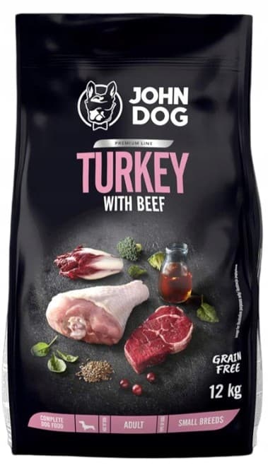 JOHN DOG torrfoder för hundar med kalkon och nötkött för små raser 12 kg
