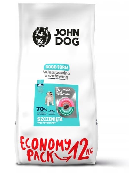 JOHN DOG torrfoder för hundar och valpar KALVKÖTT LAMM 12 kg