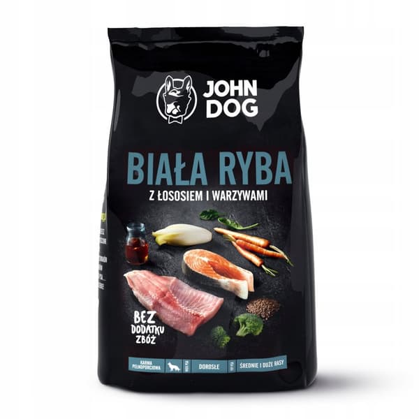 JOHN DOG PREMIUM torrfoder för hundar VIT FISK MED LAX 3 kg