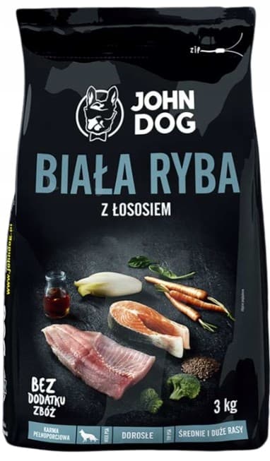 JOHN DOG PREMIUM torrfoder för hundar VIT FISK MED LAX 3 kg